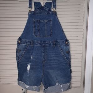 Denim overall cut off shorts
